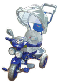 Велосипед детский трёхколёсный Лунатики. Трёхколёсный велосипед с управляющей ручкой. Велосипед с фарами.